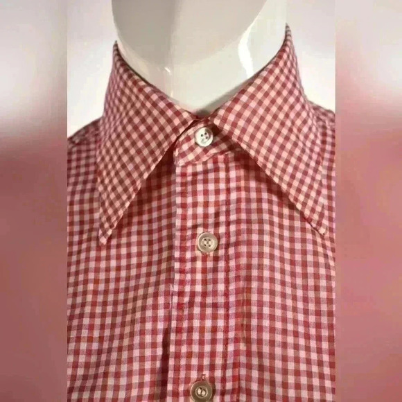 1970s LEVI'S Red Cotton  Blend Gingham Western Tablecloth Picnic Shirt Small USA - Picture 4 of 7